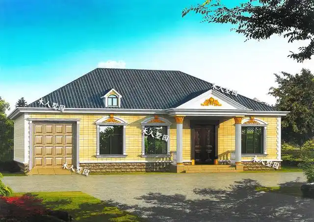 17米宽农村一层别墅,带车库设计,四室两厅两卫布局