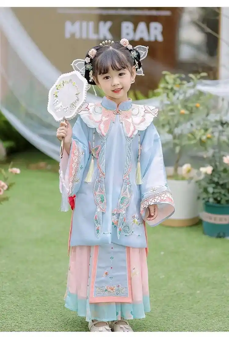 女童汉服春秋中国风古风舞蹈古筝表演出服唐装小女孩齐胸襦裙礼服