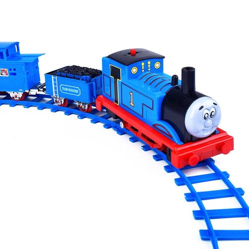 会讲故事的小火车电动冒烟蒸汽火车轨道车儿童玩具礼盒装的 蓝色火车