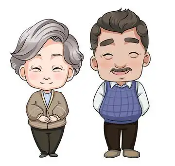 手绘爷爷奶奶q版psd