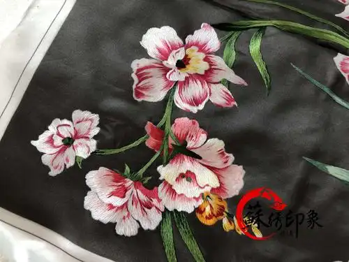 手工苏绣单面芙蓉花软裱装饰抱枕枕套50x50cm苏绣