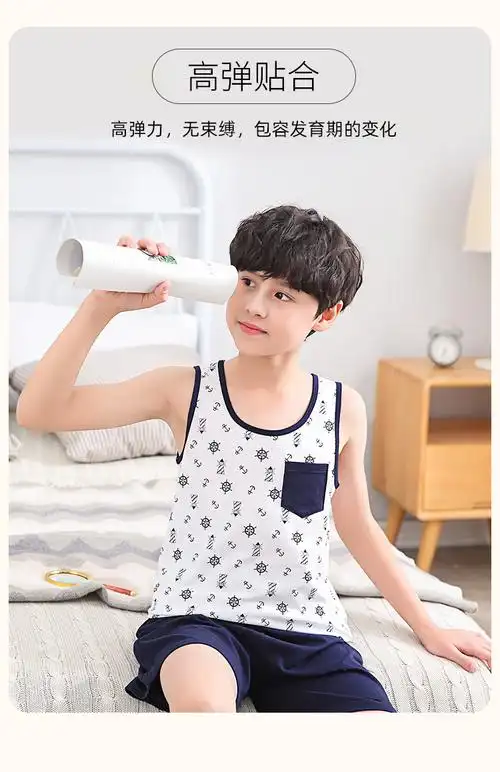 儿童背心男孩男童纯棉打底小学生无袖上衣男孩夏季休闲卡通内衣薄款