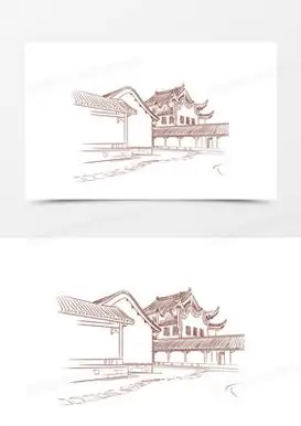 手绘线稿长沙岳麓书院游廊免抠元素