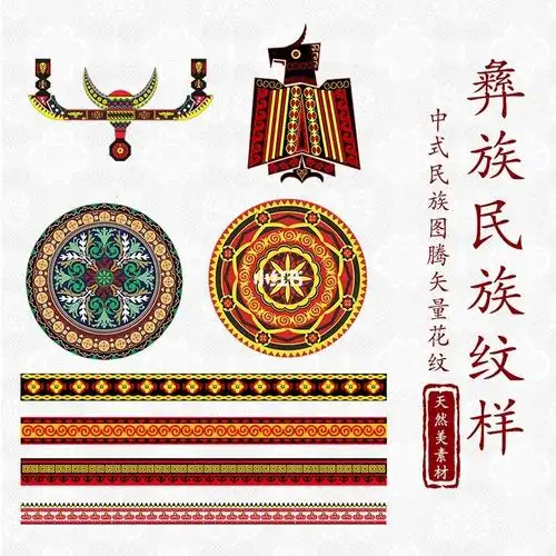 彝族纹样少数民族传统古典图案ai矢量透明底