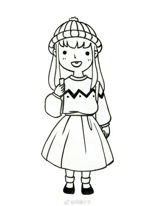 简单易画,请接招,萌哒小女孩黑白简笔画