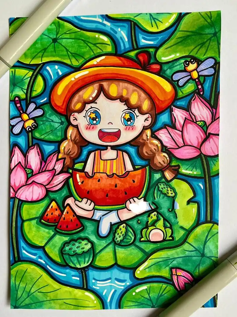 儿童画|《吃西瓜》《夏天》 马上开学啦 抓住暑期的尾巴 尝一下夏天的