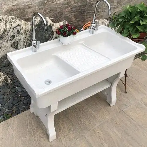 藤印象阳台石英石洗衣池带搓衣板大理石洗衣水槽洗衣盆带搓板一体式