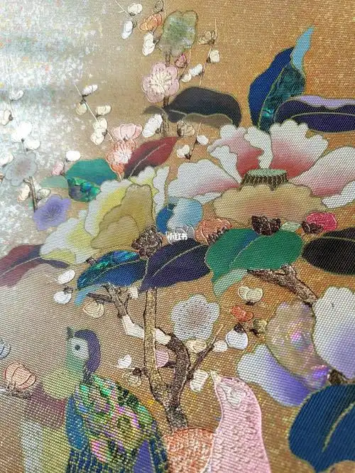 螺钿织画鸟写意正绢袋带装饰画