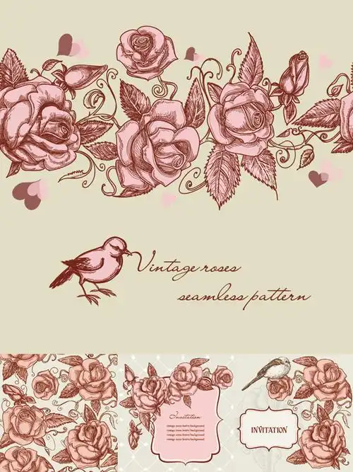 欧式复古玫瑰-花纹矢量图库-名片之家