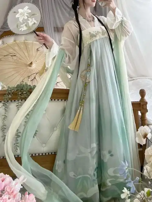 齐胸襦裙短衫司裳青雨原创汉服女青栀改良汉元素刺绣日常夏款