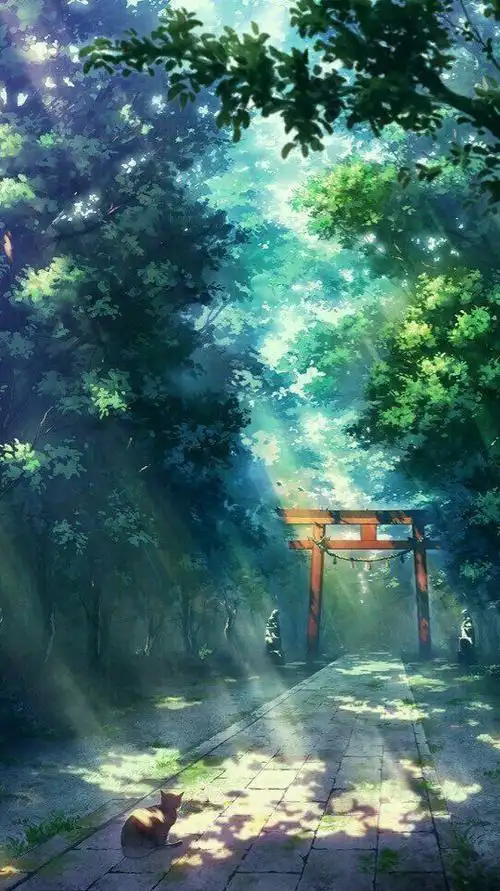 壁纸动漫森林神社猫