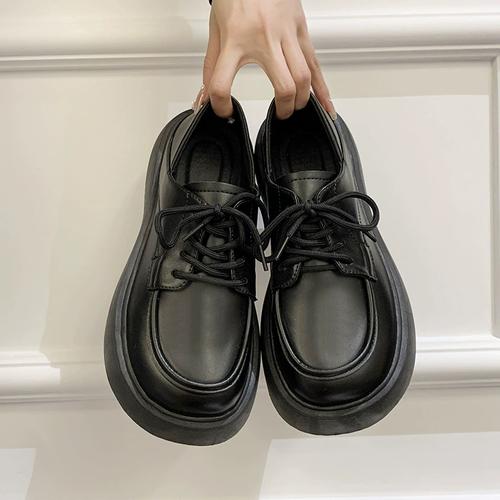 小皮鞋女2022新款英伦风春夏学生大头复古黑色绑带厚底增高jk单鞋