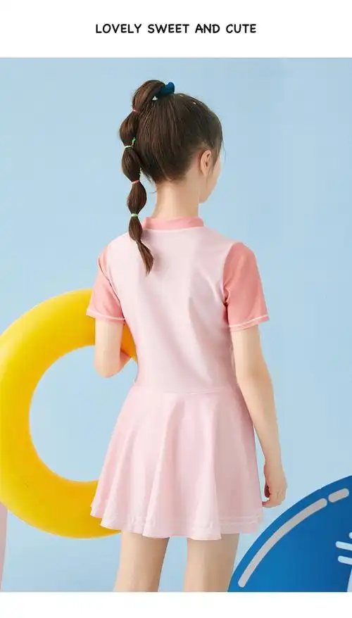 361度儿童泳衣女童裙式连体泳衣青少年中大童公主裙泳衣速干透气 粉