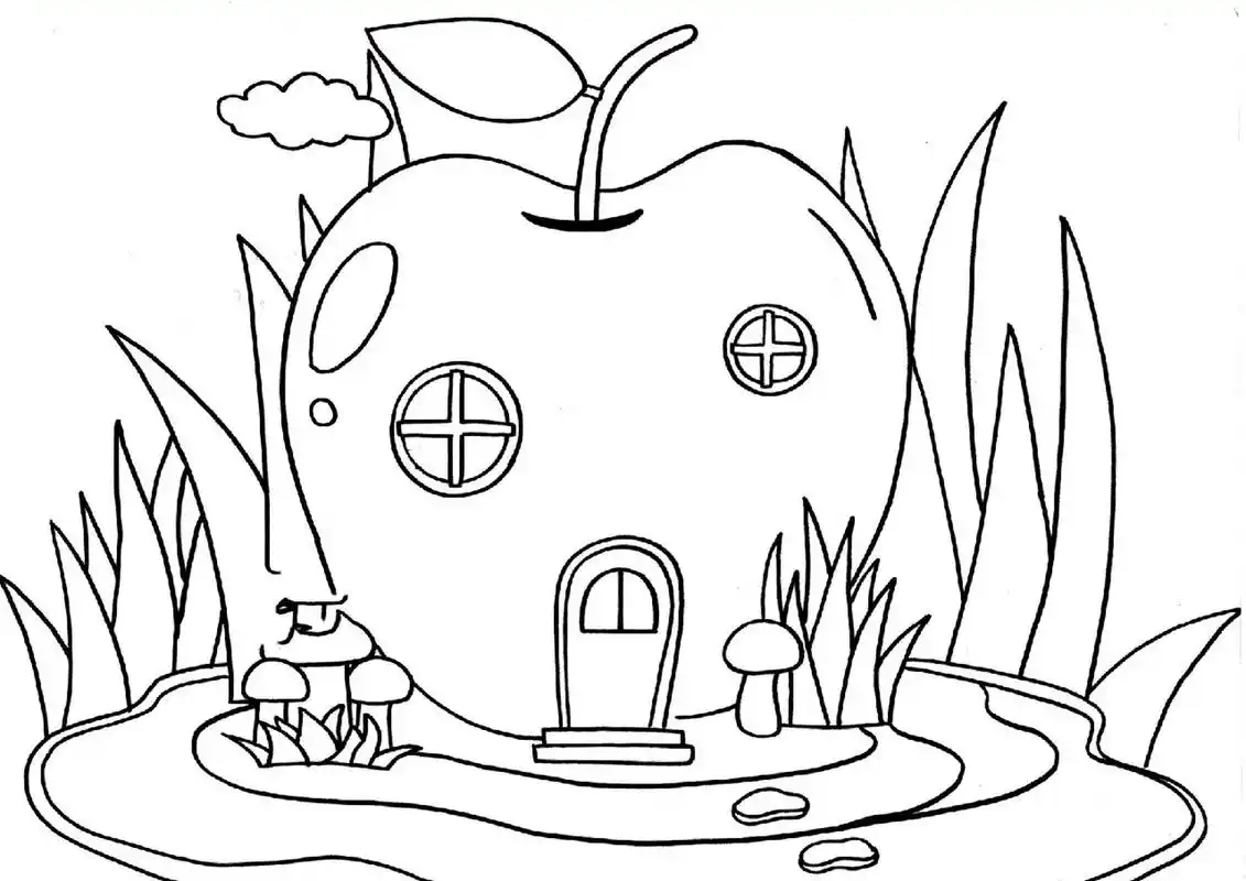 儿童创意画 简笔画 苹果屋 房子(附线稿)