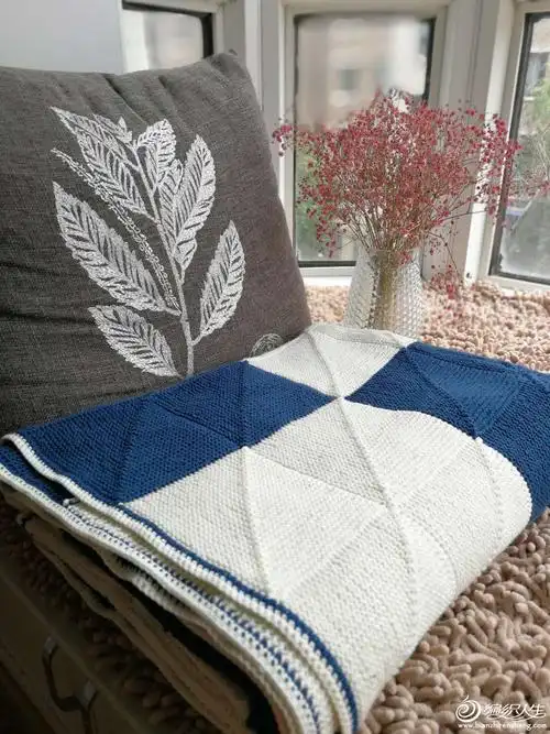 (棒针毯子:闲织青白之间)喜欢随手织,也喜欢随心配,所以这个就这样了