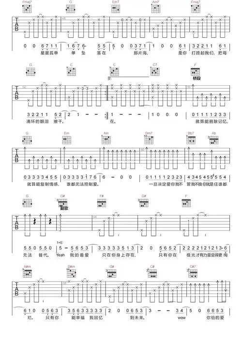 爱存在吉他谱-魏奇奇《爱存在》c调图片谱-原版弹唱谱