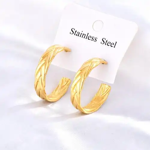 欧美ins时尚18k镀金不锈钢圈形耳环耳饰 金色钛钢链条c形耳圈女士