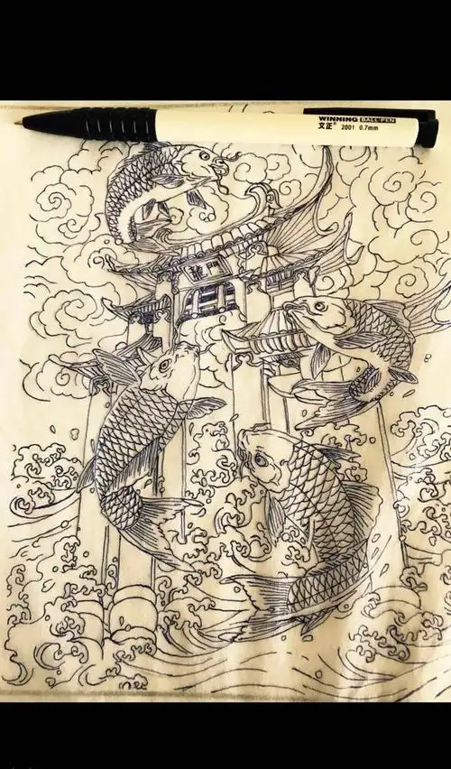 鲤鱼跃龙门纹身图片