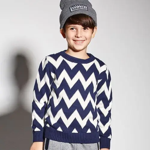 男童波浪条纹毛衣圆领套头中大童春秋儿童撞色间条针织打底线衫潮