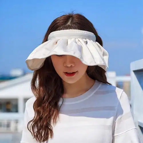 韩国贝壳空顶帽女防晒夏季遮阳防紫外线发箍帽大帽檐可折叠太阳帽
