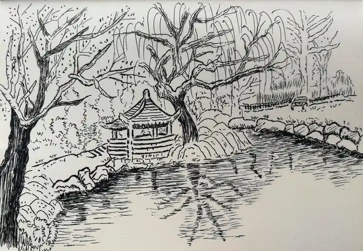 钢笔画22三月主题绘春天来了