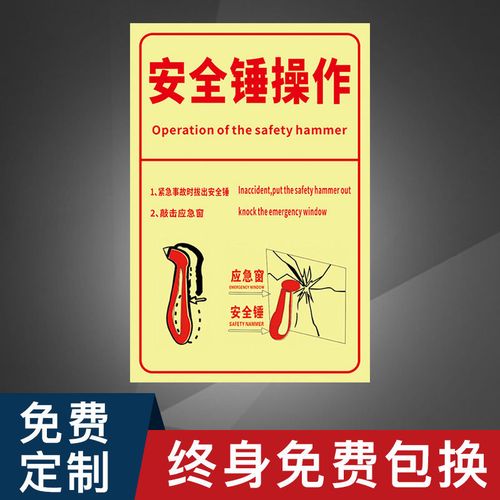 安全锤操作紧急事故时拔出安全锤敲击应急窗敲击玻璃标识牌标识贴