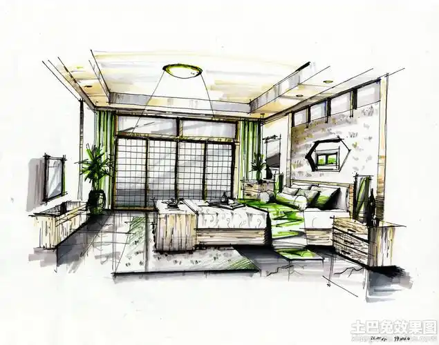 时尚卧室室内马克笔手绘效果图设计图片赏析