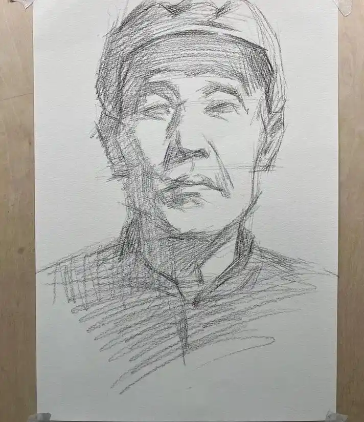 素描头像男老年正面步骤图