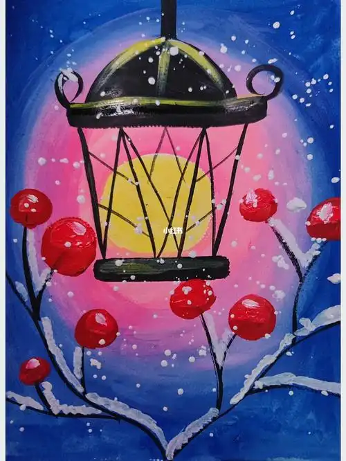 水粉夜空下的灯