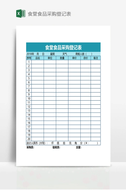 食堂食品采购登记表