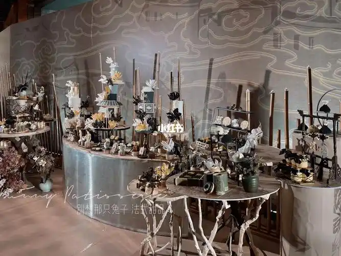 黑金新中式翻糖甜品台