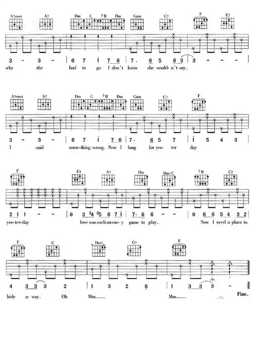 yesterday the beatles披头士 六线谱完整版 吉他谱 toni braxton