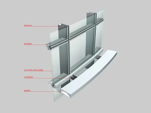 玻璃幕墙三维节点带装饰线条