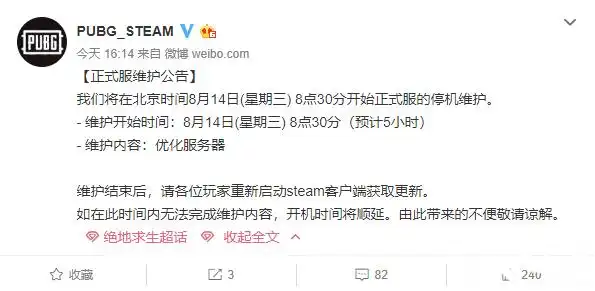 绝地求生8月14日维护814吃鸡更新维护公告