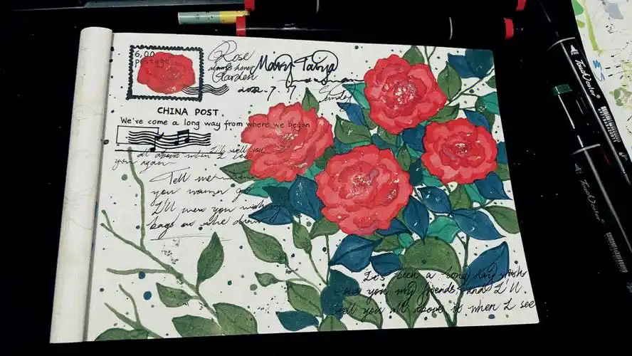 有点废了的纸画的信封玫瑰77