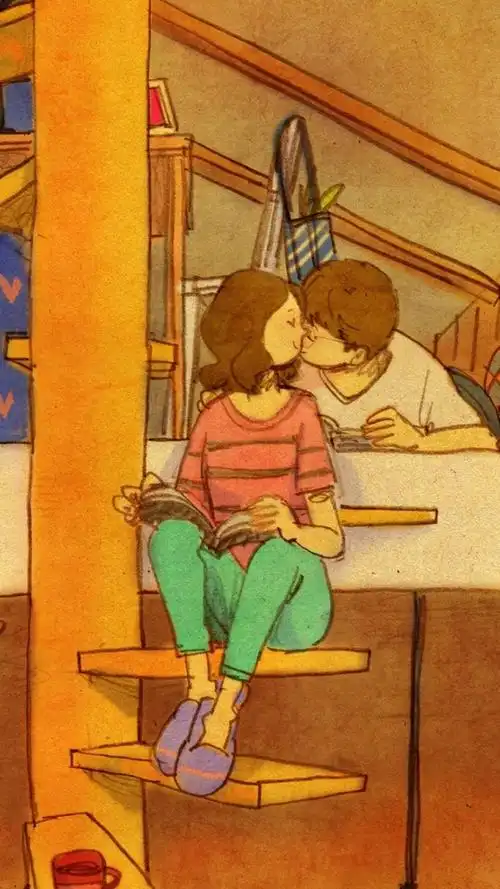 韩国风甜蜜情侣插画