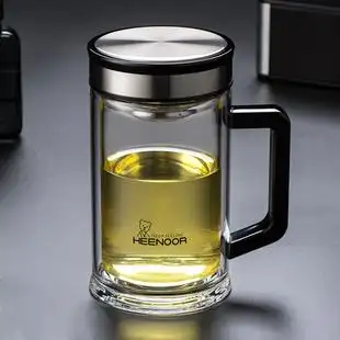 希诺双层玻璃杯带把带手柄加厚商务办公家用泡茶水杯子xn9005