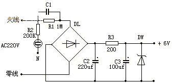 电阻电容降压式稳压电源电路图