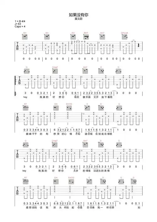如果没有你吉他谱
