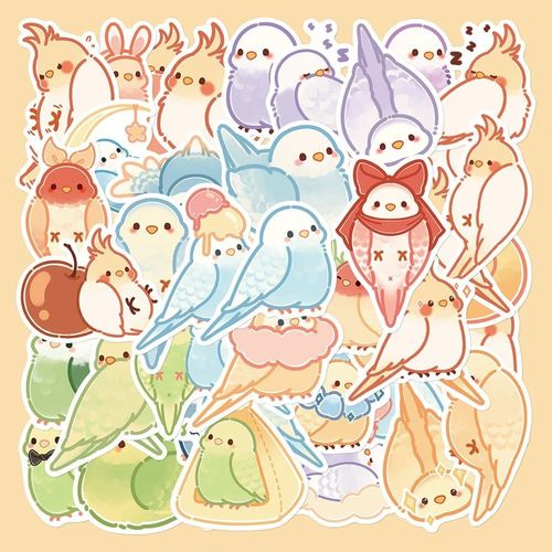 原创80张手绘鹦鹉可爱卡通贴纸ins高颜值手机壳ipad装饰防水贴画