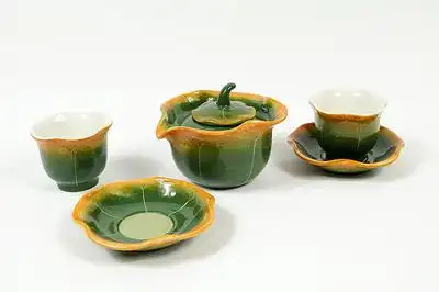 外贸陶瓷精致手绘荷塘风格荷叶茶具 茶杯 茶碗 礼品(有包装盒)