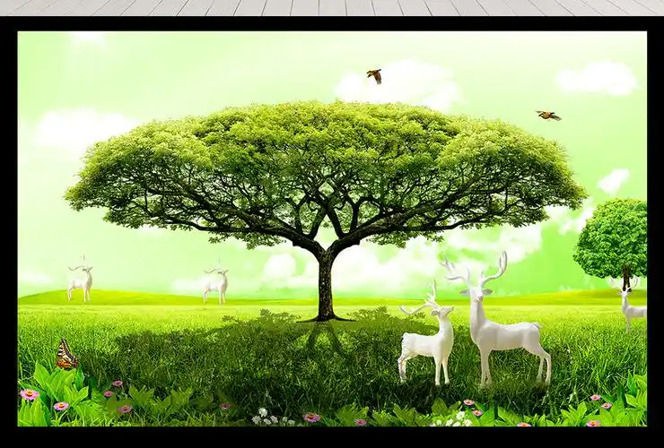 摇钱树珠宝白鹿背景墙