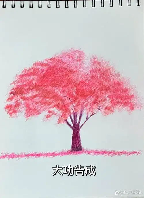 新手也能画|水溶性彩铅画《樱花树下》含步骤 浪漫的樱花树,一眼看到