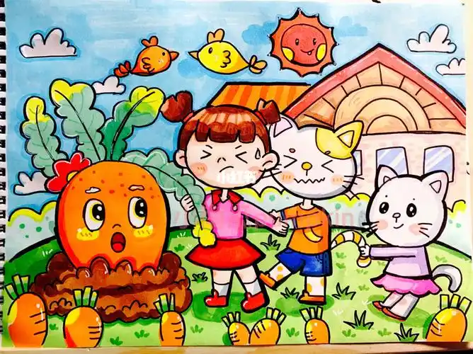 美术考编儿童画故事大王拔萝卜