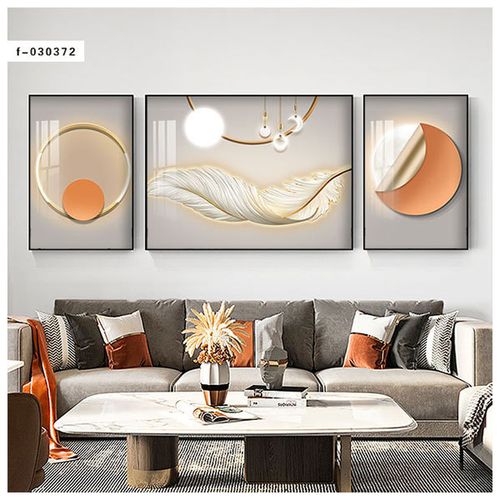 金羽吉祥客厅装饰画现代轻奢沙发背景墙挂画北欧高档大气羽毛壁画