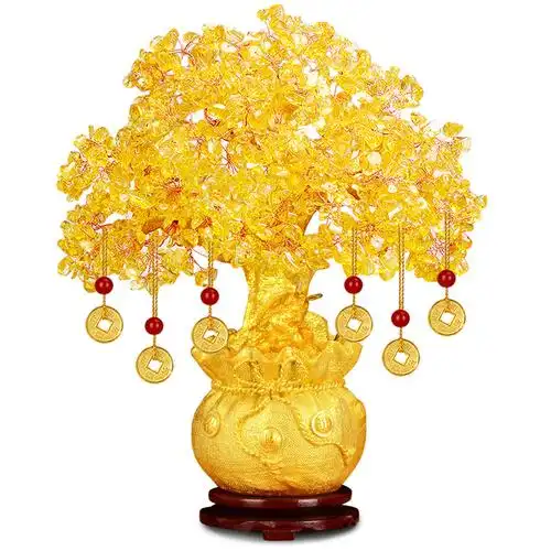 风水阁黄水晶发财树酒柜装饰品摆件家居客厅招财摇钱树风水工艺品