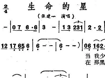 生命的星 张建一 歌谱 简谱