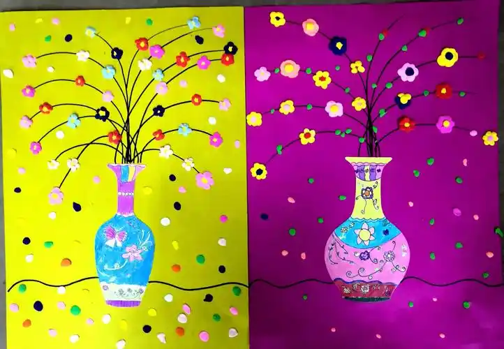 淹底学校第十三周美术兴趣小组花瓶手工绘画活动