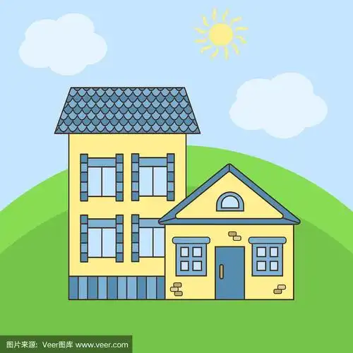 蓝色,可爱的,屋顶,房屋,卡通