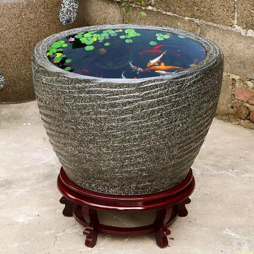 高端景德镇陶瓷鱼缸水缸养金鱼缸户外庭院睡莲荷花缸老式仿石阳台